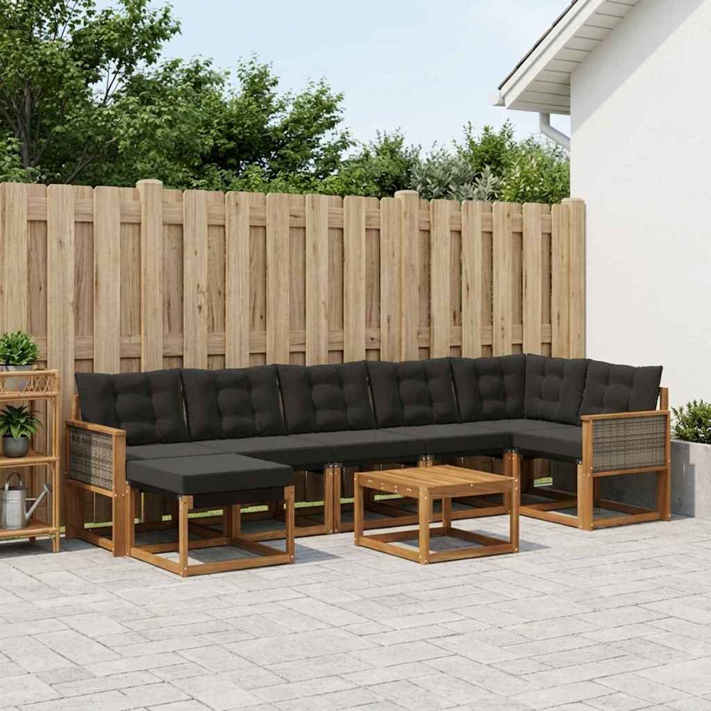 vidaXL Outdoor-Sofagarnitur mit Kissen 8 pcs Natürlich und Schwarz
