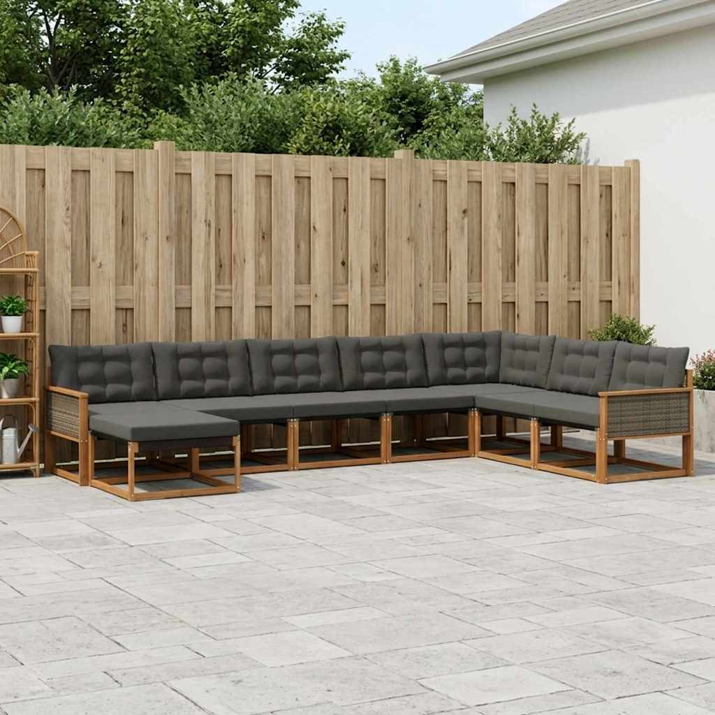 vidaXL Outdoor-Sofagarnitur mit Kissen 8 pcs Natürlich und Schwarz