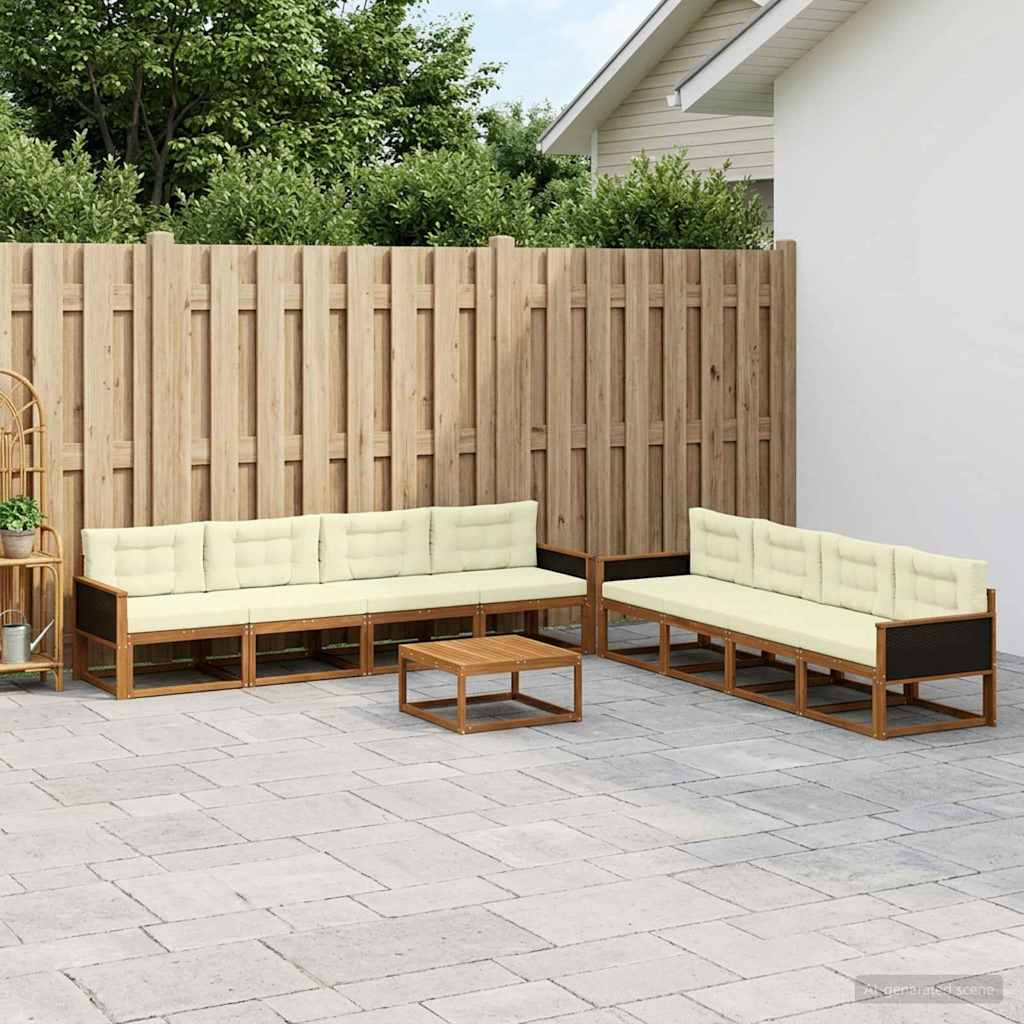 vidaXL Outdoor-Sofagarnitur mit Kissen 9 pcs Natur und Creme