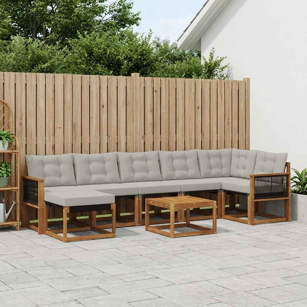 vidaXL Outdoor-Sofagarnitur mit Kissen 8 pcs Natürlich und Hellgrau