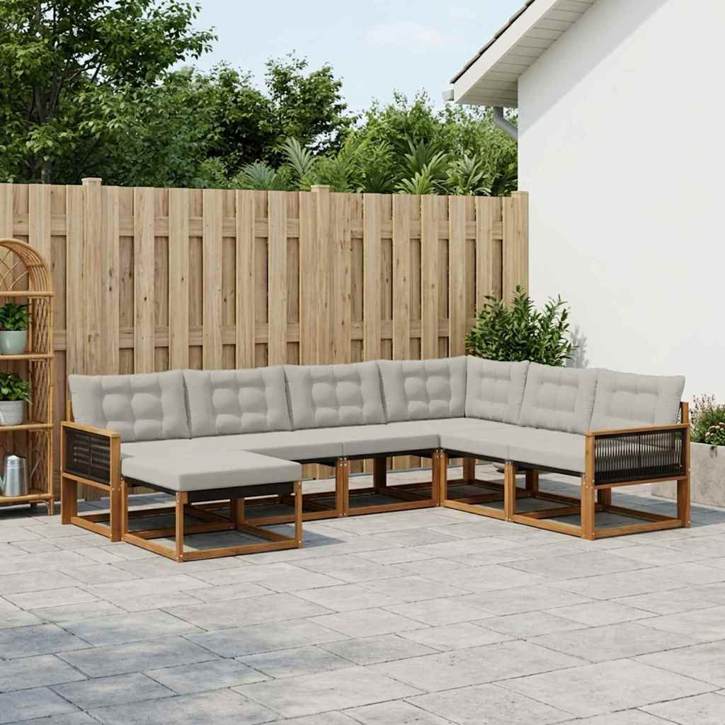 vidaXL Outdoor-Sofagarnitur mit Kissen 8 pcs Natürlich und Hellgrau