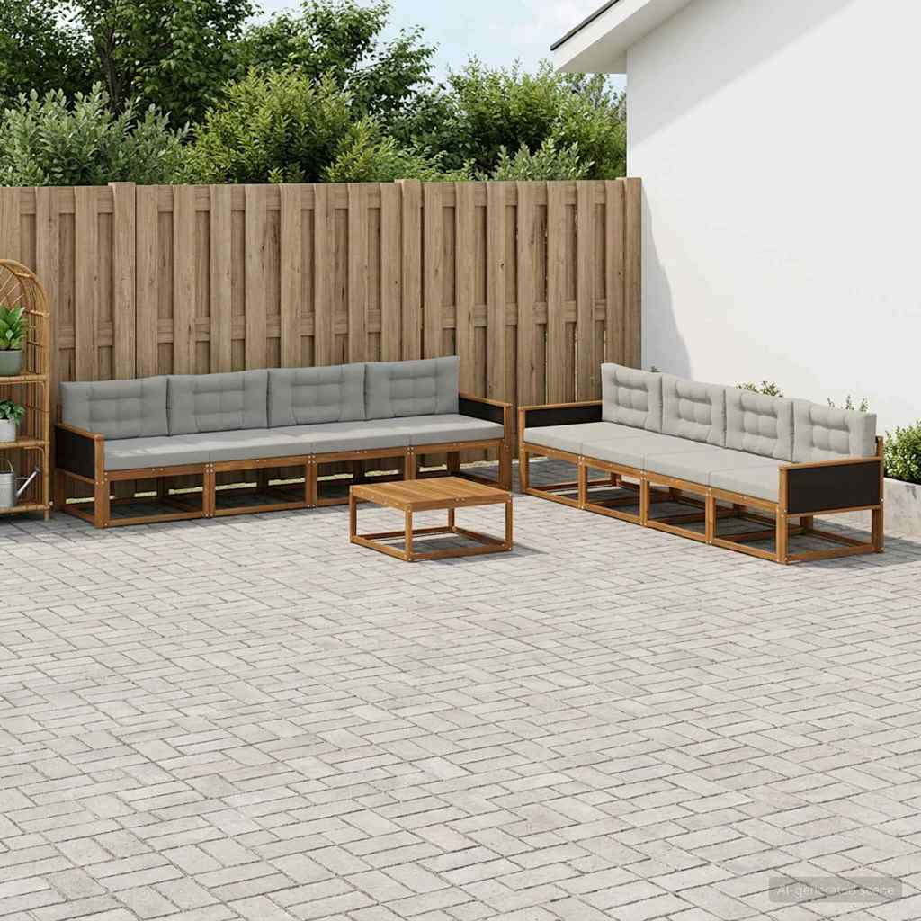 vidaXL Outdoor-Sofagarnitur mit Kissen 9 pcs Natur und Hellgrau
