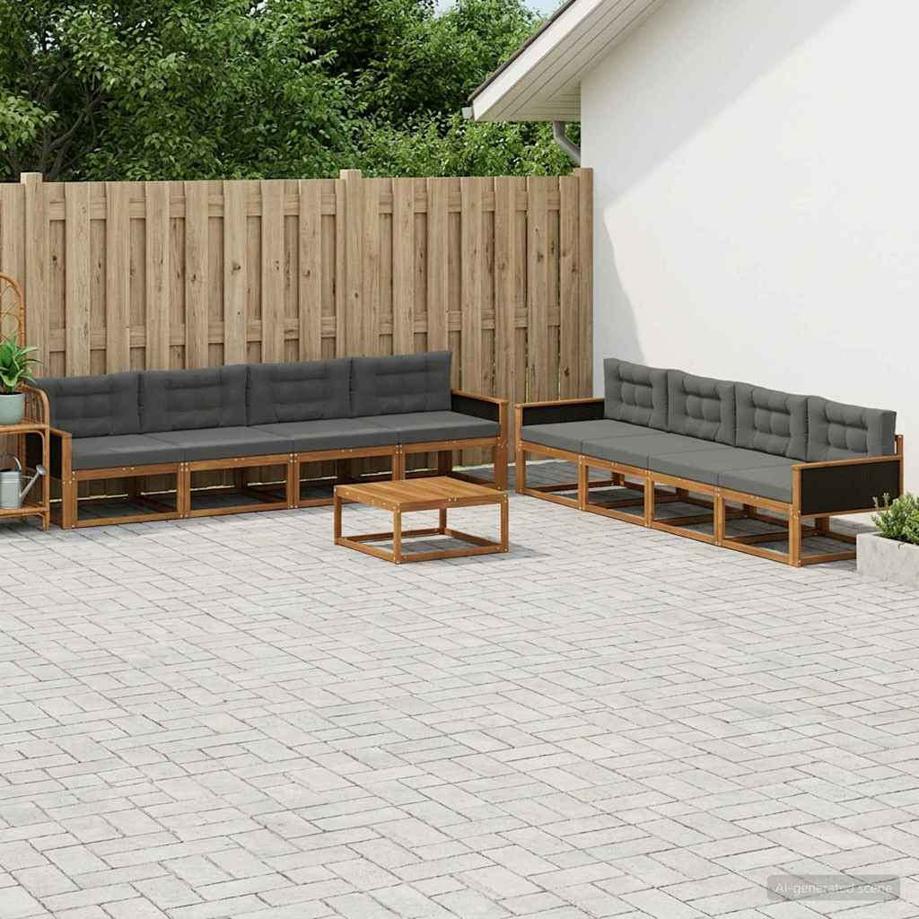 vidaXL Outdoor-Sofagarnitur mit Kissen 9 pcs Natur und Anthrazit