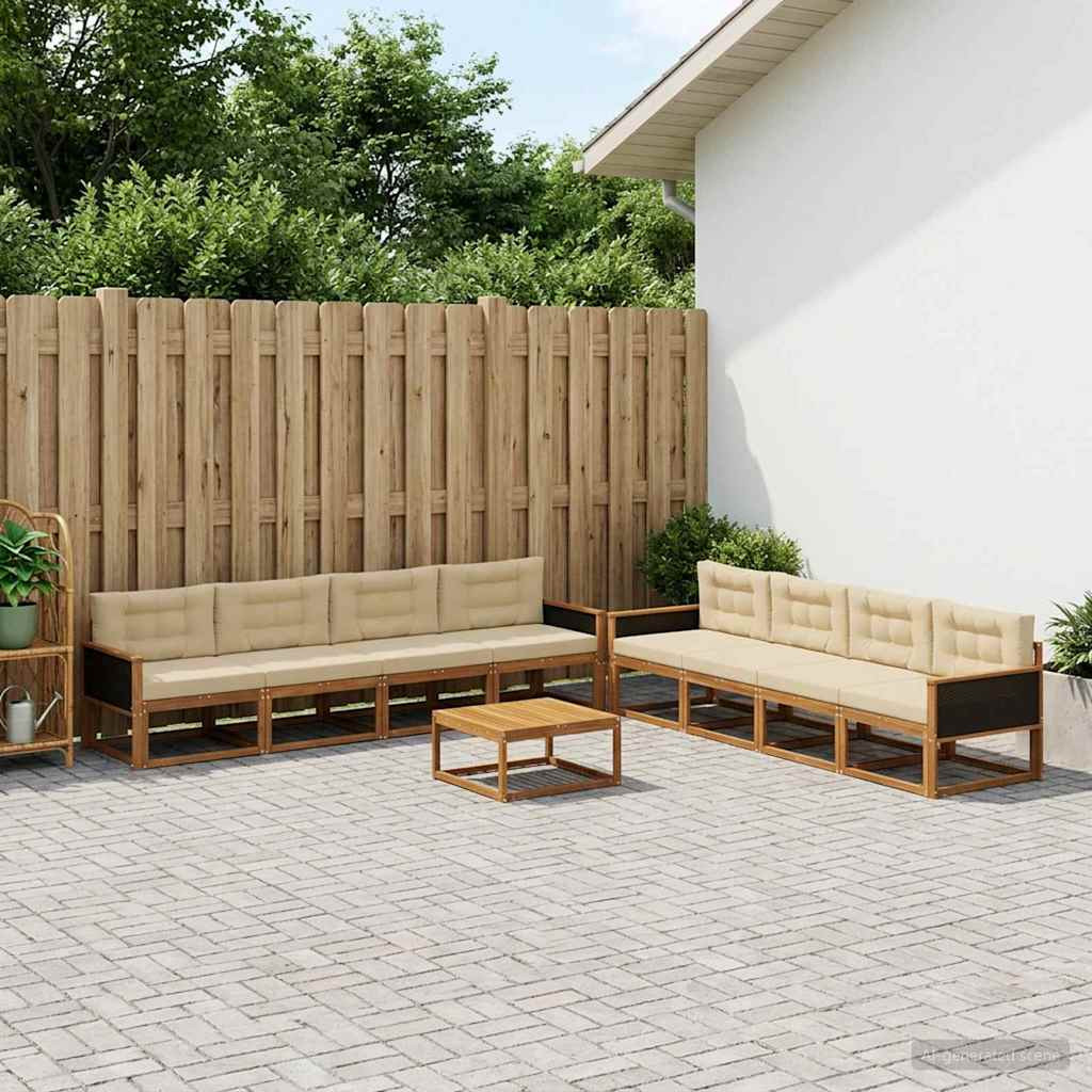 vidaXL Outdoor-Sofagarnitur mit Kissen 9 pcs Natur und Beige