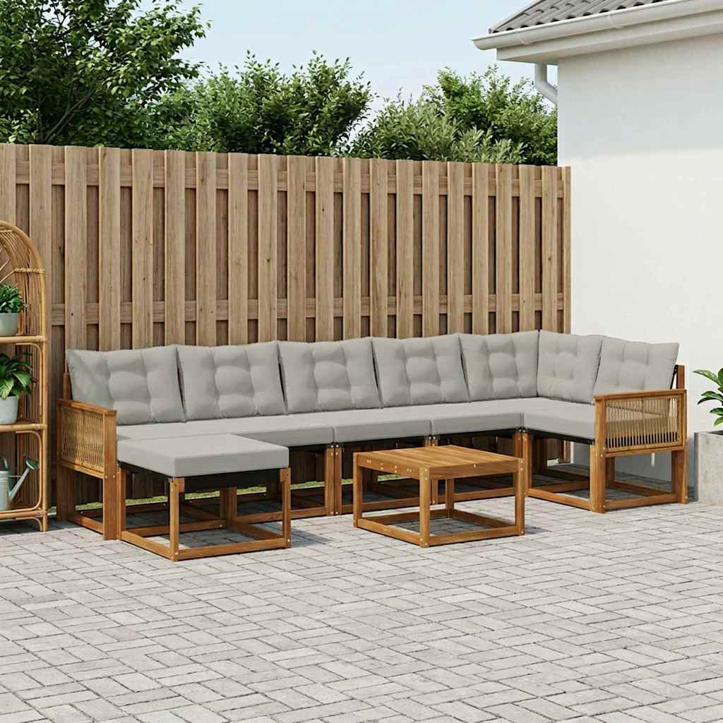 vidaXL Outdoor-Sofagarnitur mit Kissen 8 pcs Natürlich und Hellgrau