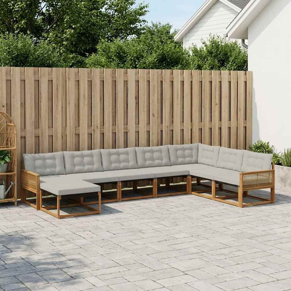 vidaXL Outdoor-Sofagarnitur mit Kissen 8 pcs Natürlich und Hellgrau