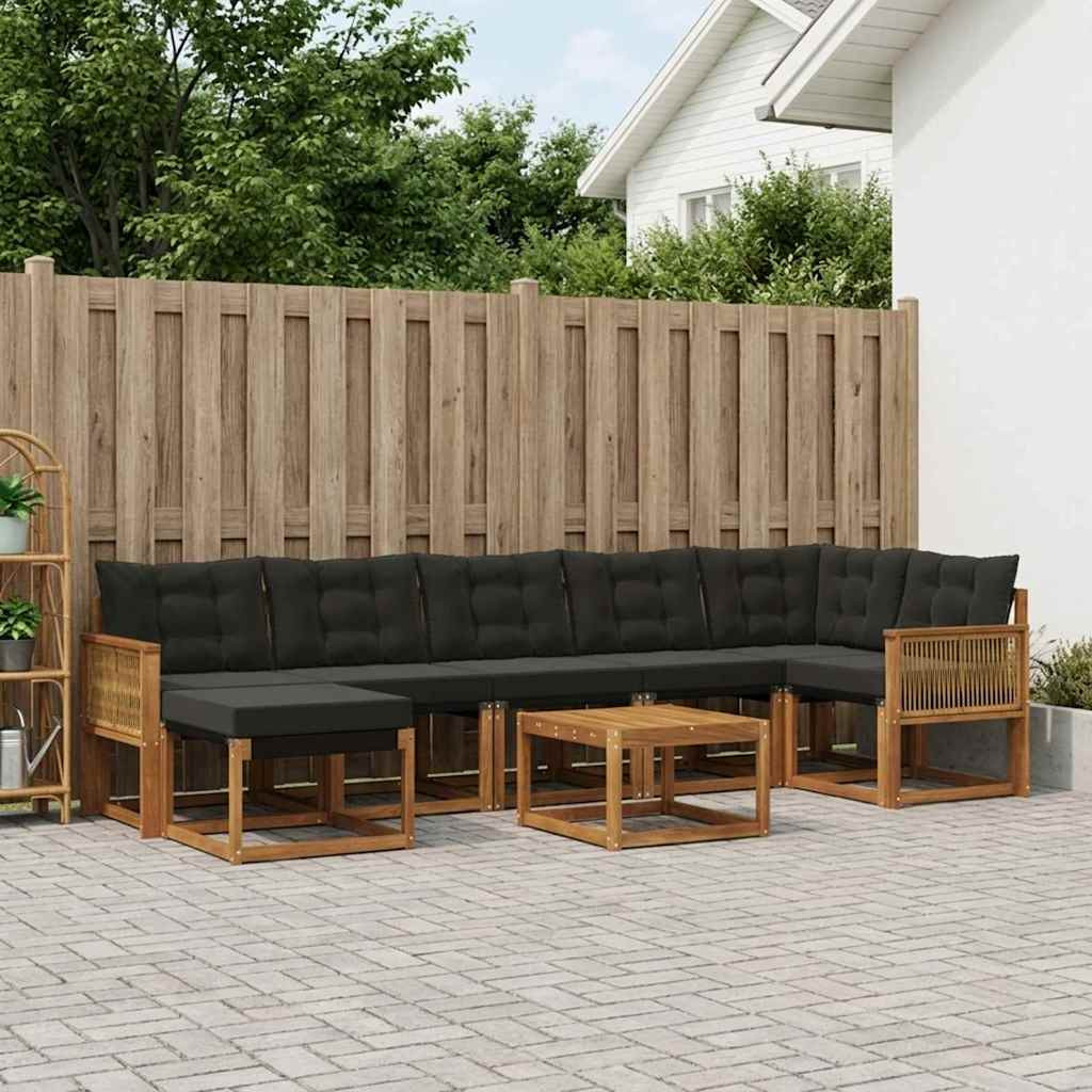 vidaXL Outdoor-Sofagarnitur mit Kissen 8 pcs Natürlich und Schwarz
