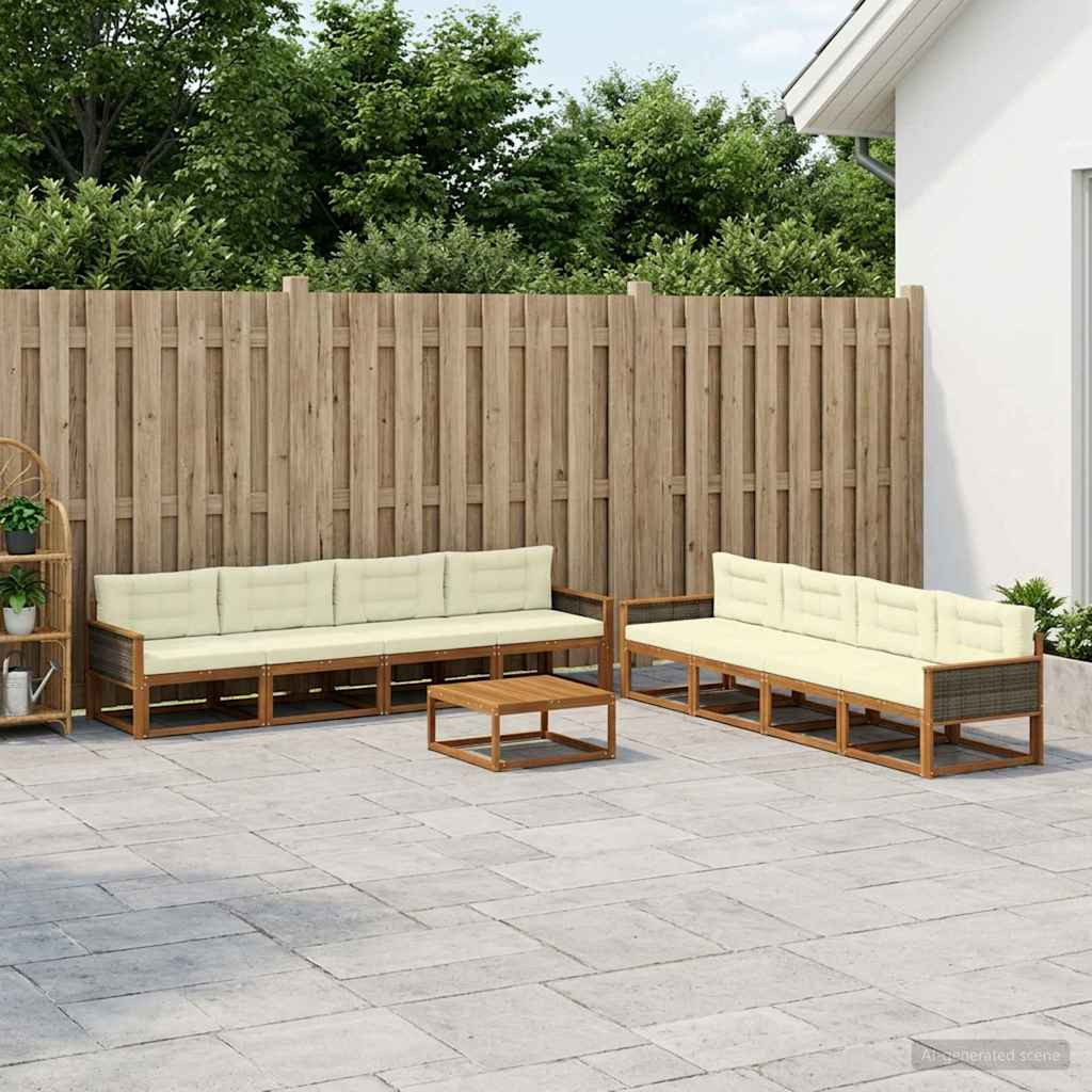 vidaXL Outdoor-Sofagarnitur mit Kissen 9 pcs Natur und Creme