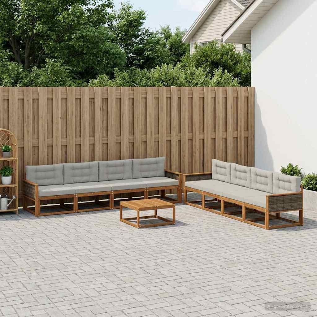 vidaXL Outdoor-Sofagarnitur mit Kissen 9 pcs Natur und Hellgrau