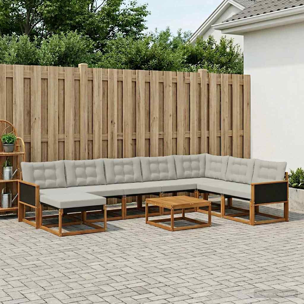 vidaXL Outdoor-Sofagarnitur mit Kissen 9 pcs Natürlich und Hellgrau