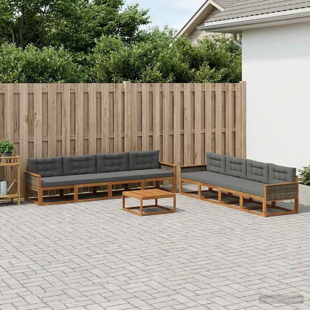 vidaXL Outdoor-Sofagarnitur mit Kissen 9 pcs Natur und Anthrazit