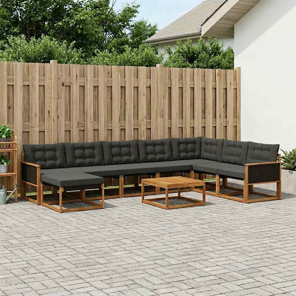 vidaXL Outdoor-Sofagarnitur mit Kissen 9 pcs Natürlich und Schwarz
