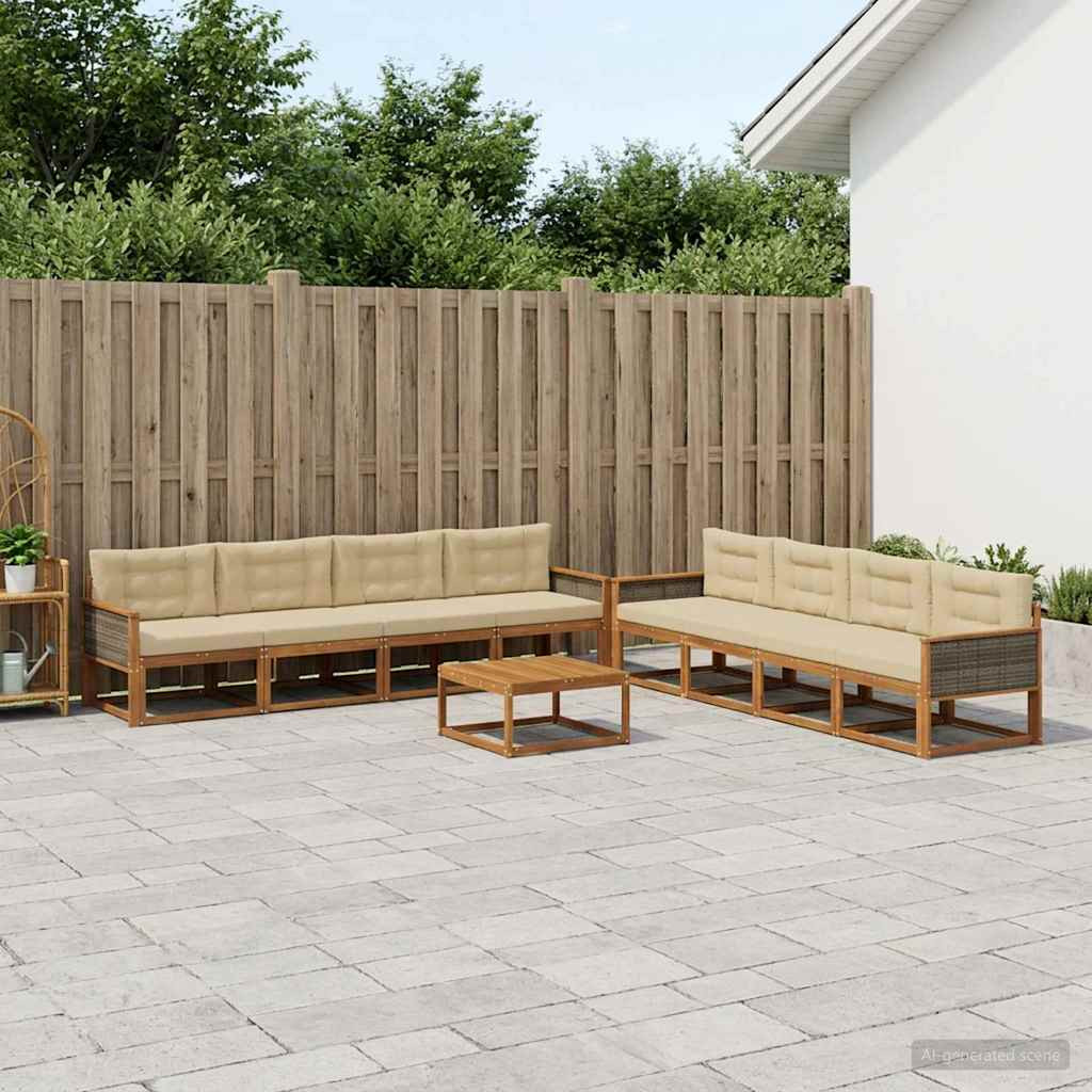 vidaXL Outdoor-Sofagarnitur mit Kissen 9 pcs Natur und Beige