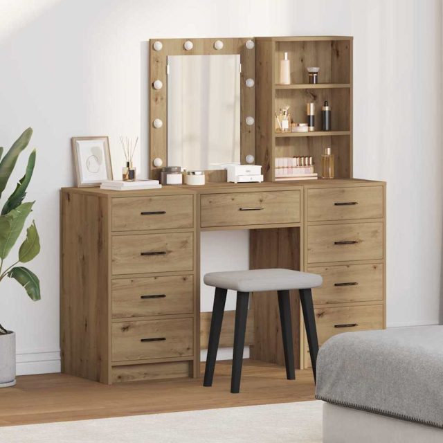 vidaXL Schminktisch 3 pcs Braun 40 x 41 x 135 cm Holzwerkstoff