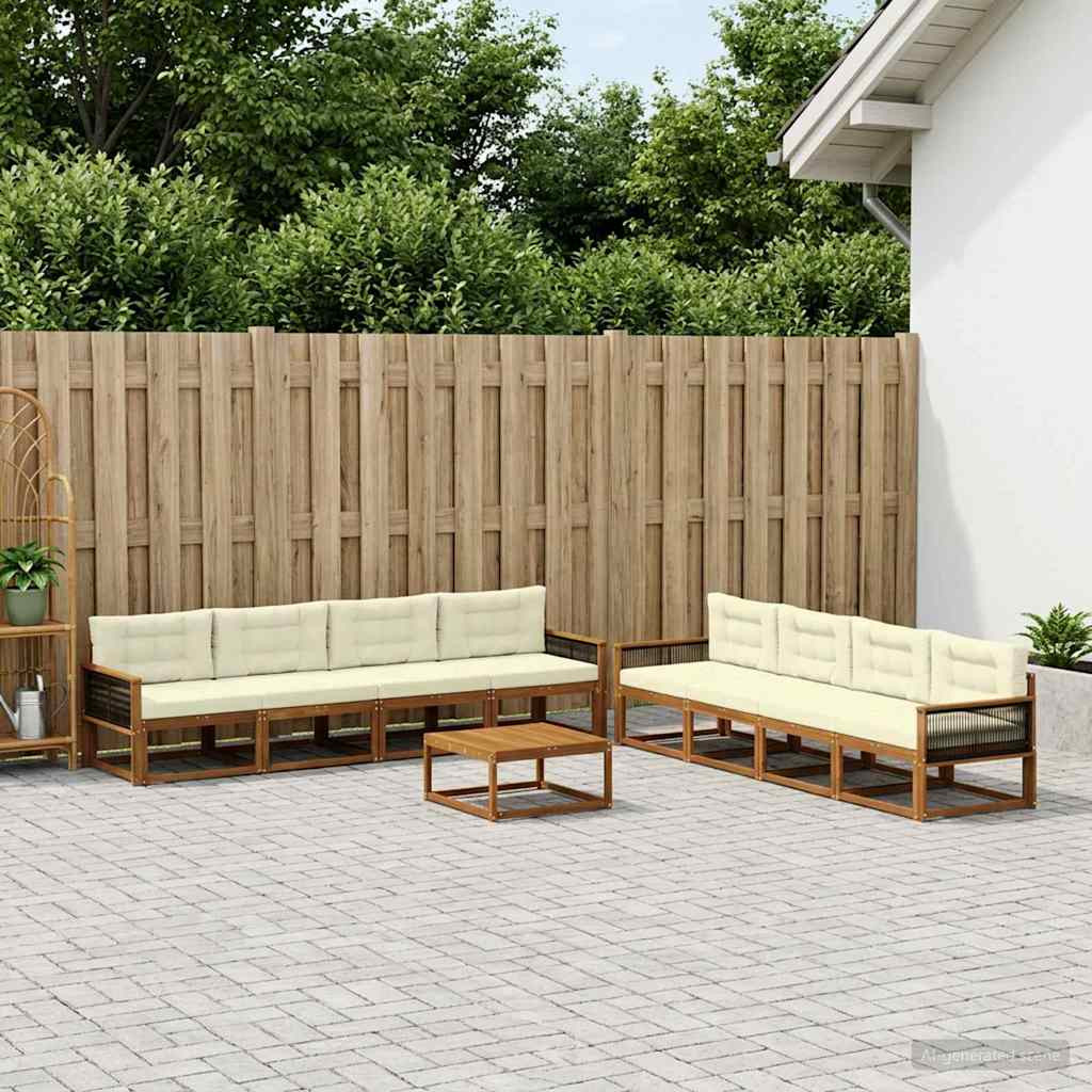 vidaXL Outdoor-Sofagarnitur mit Kissen 9 pcs Natur und Creme