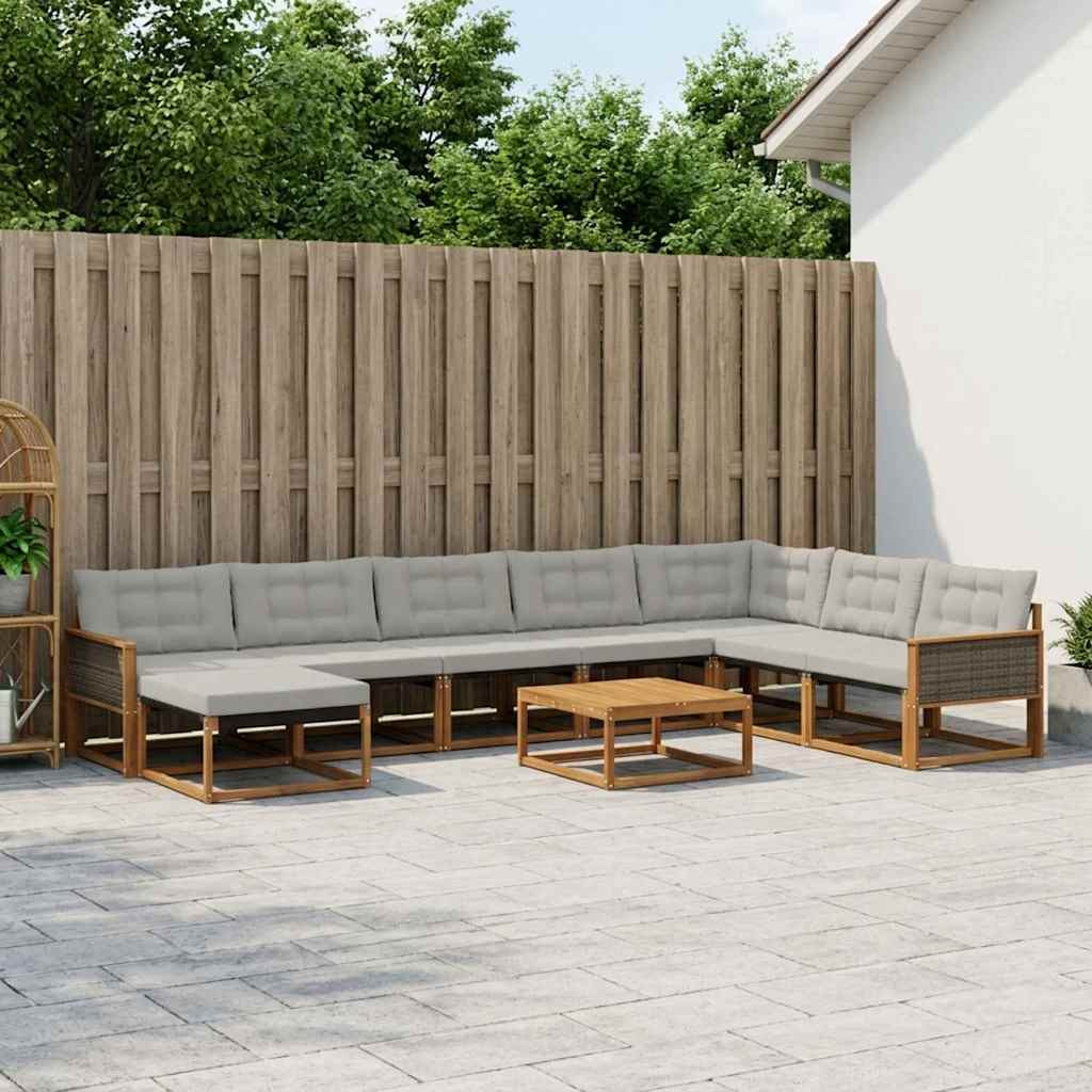 vidaXL Outdoor-Sofagarnitur mit Kissen 9 pcs Natürlich und Hellgrau