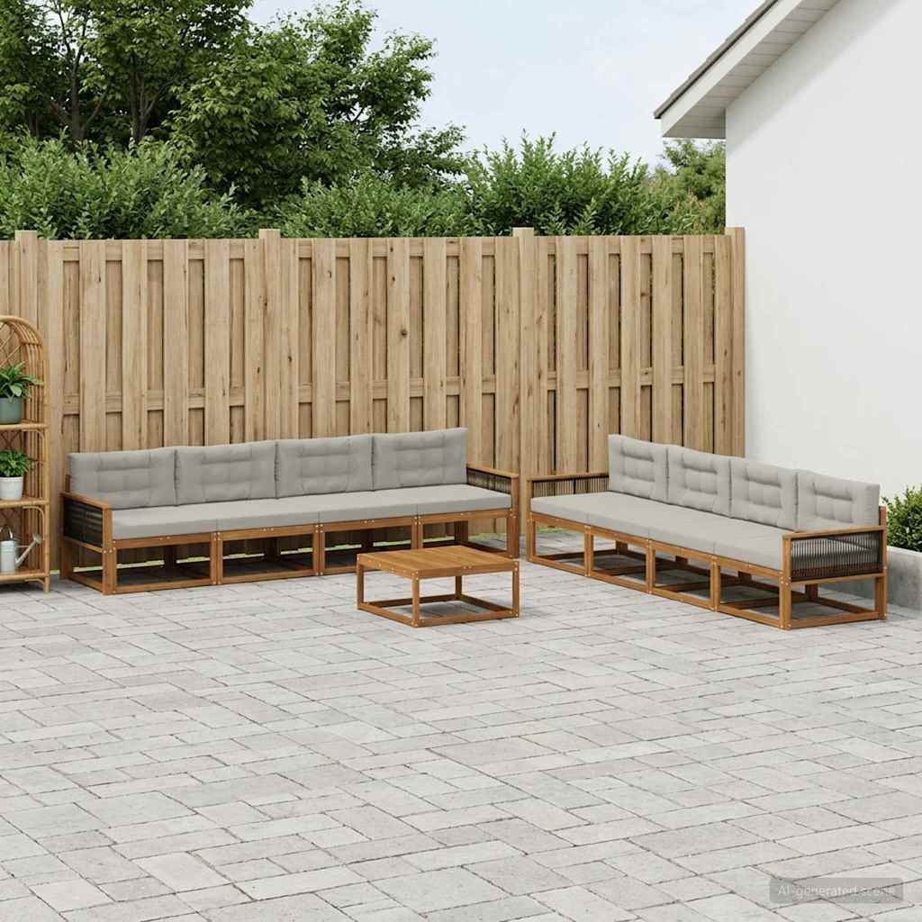 vidaXL Outdoor-Sofagarnitur mit Kissen 9 pcs Natur und Hellgrau