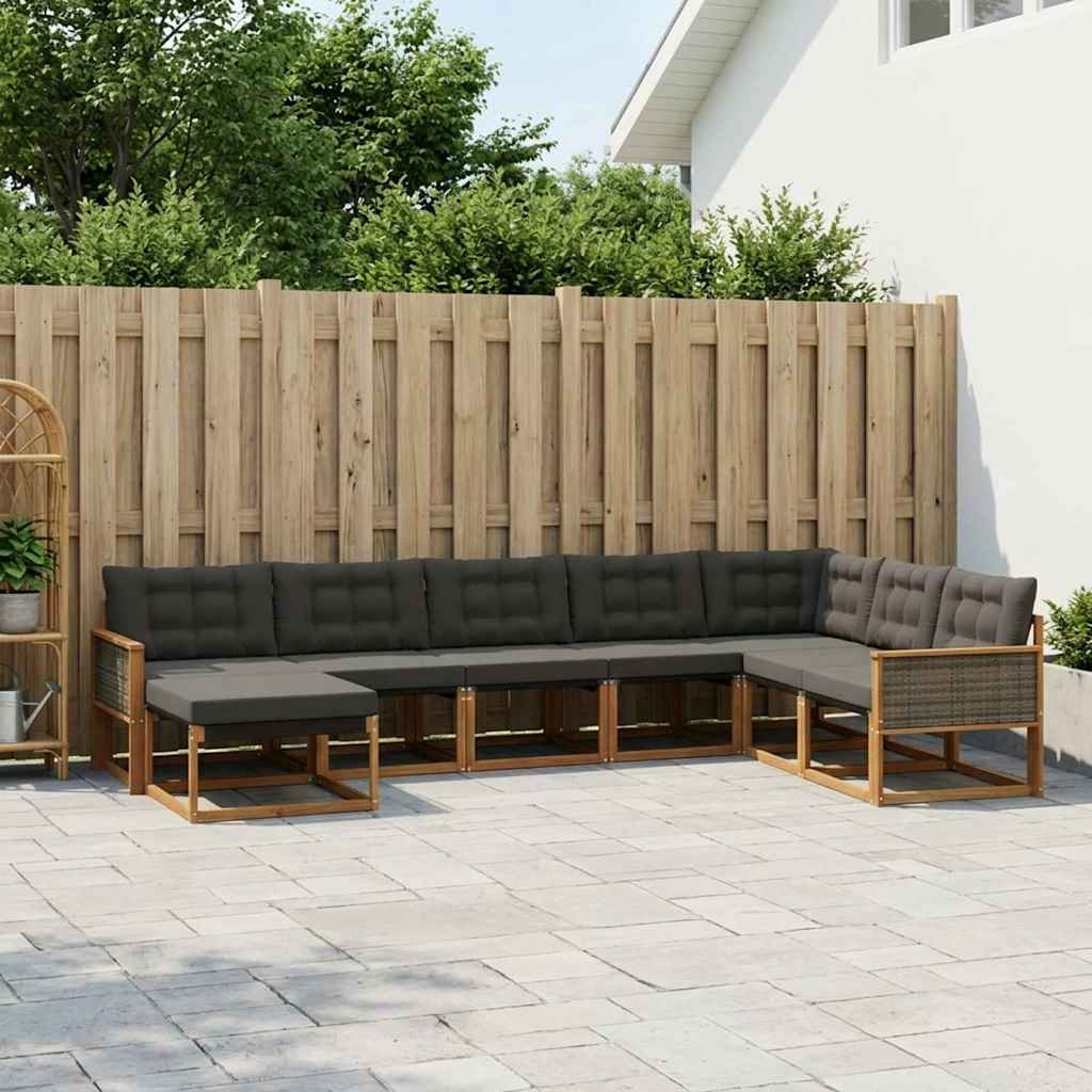 vidaXL Outdoor-Sofagarnitur mit Kissen 9 pcs Natürlich und Schwarz