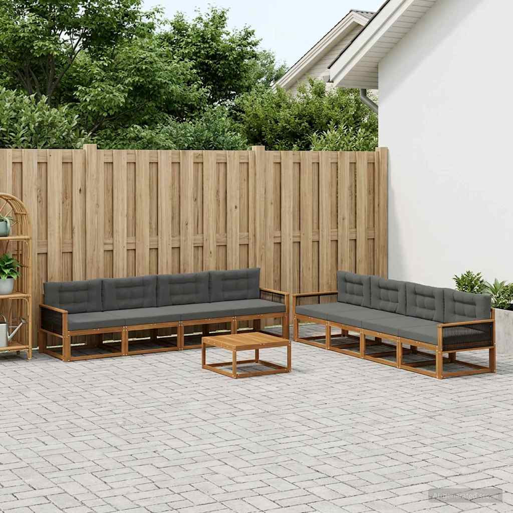 vidaXL Outdoor-Sofagarnitur mit Kissen 9 pcs Natur und Anthrazit