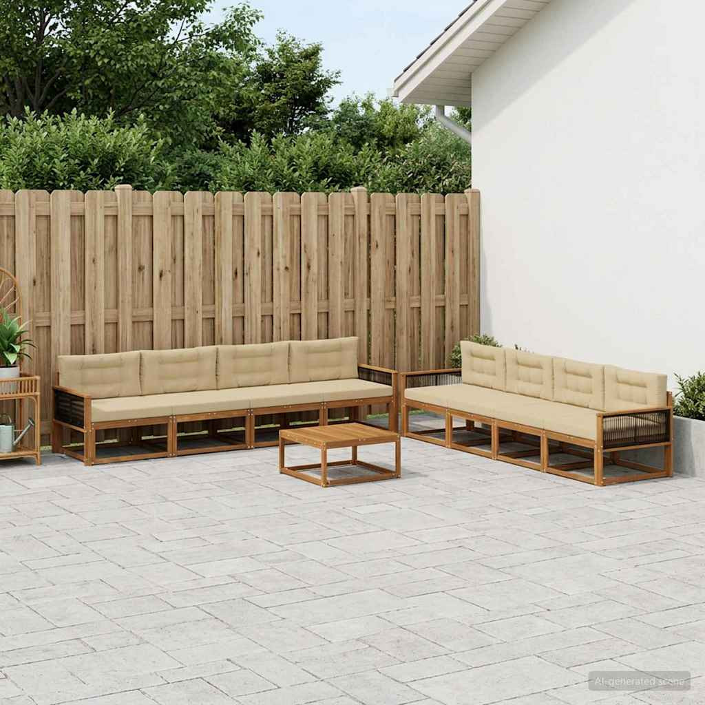 vidaXL Outdoor-Sofagarnitur mit Kissen 9 pcs Natur und Beige