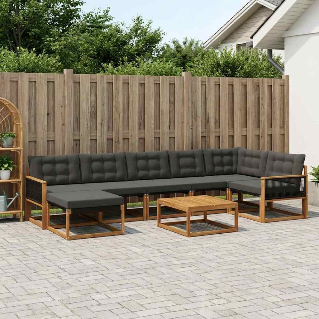 vidaXL Outdoor-Sofagarnitur mit Kissen 9 pcs Natürlich und Schwarz