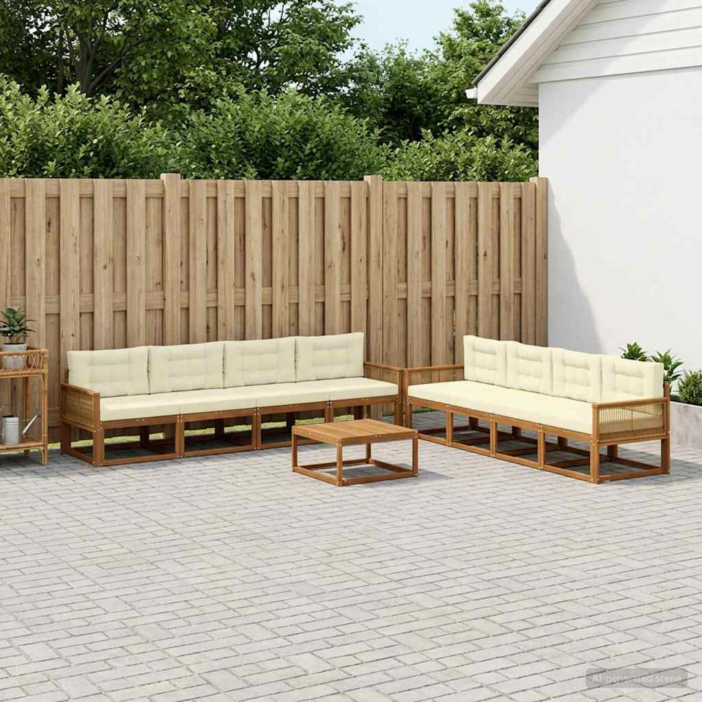vidaXL Outdoor-Sofagarnitur mit Kissen 9 pcs Natur und Creme