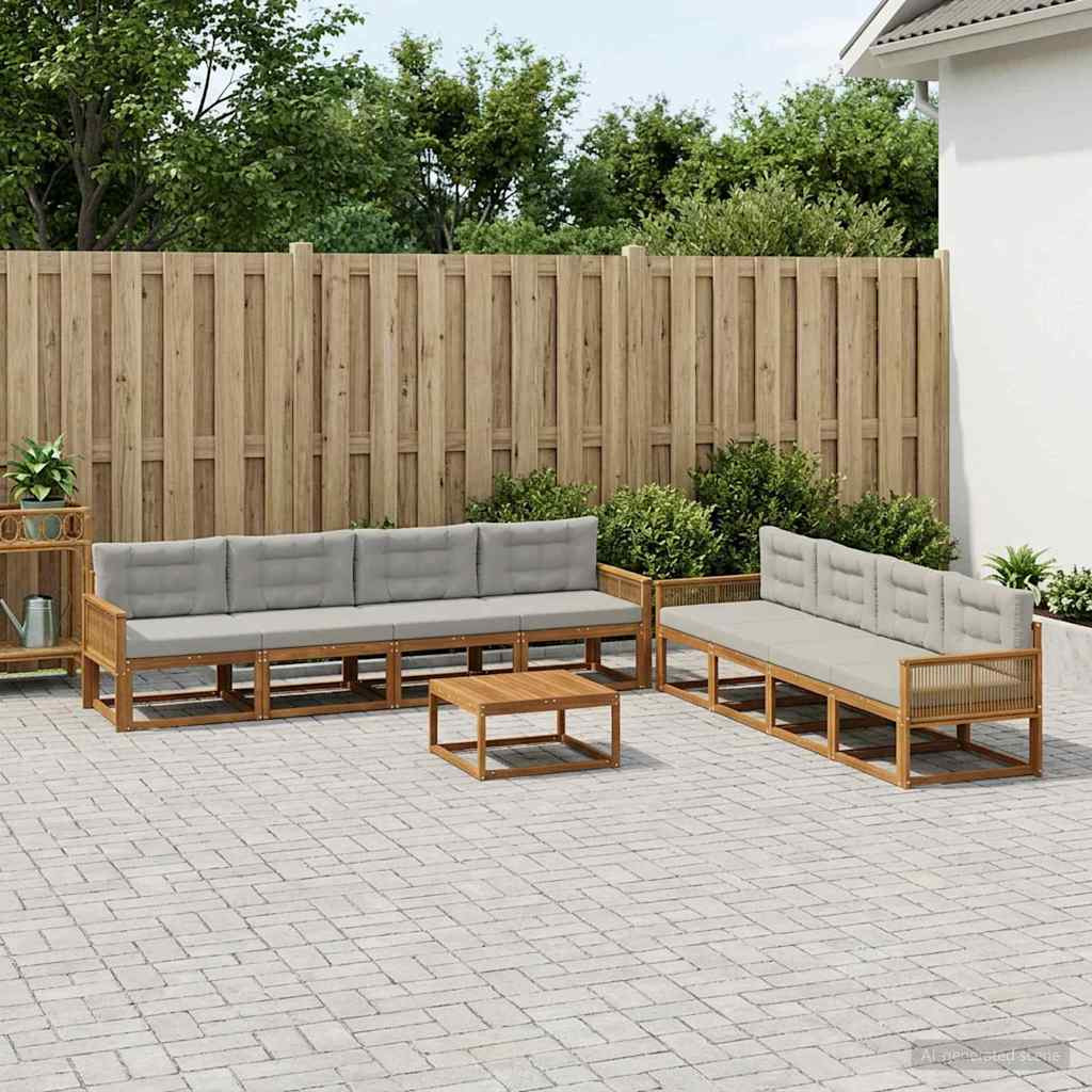 vidaXL Outdoor-Sofagarnitur mit Kissen 9 pcs Natur und Hellgrau