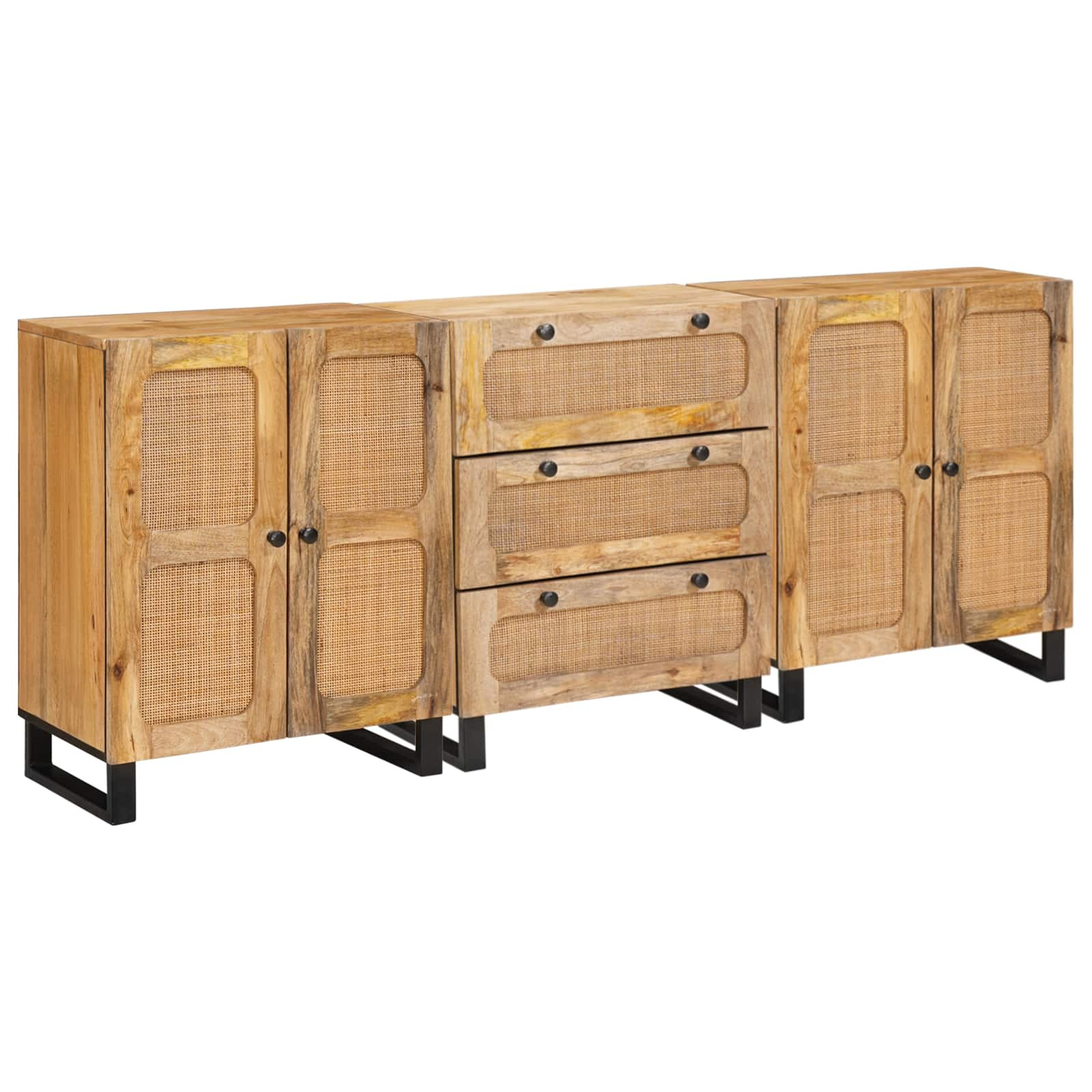 vidaXL Sideboard 3 pcs Braun 180 x 33 x 75 cm Massivholz Mango