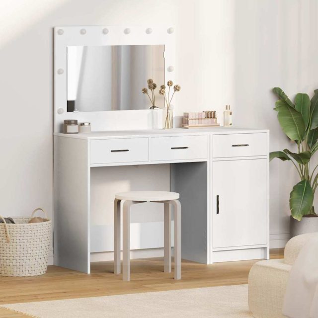 vidaXL Schminktisch mit Spiegelbeleuchtung 2 pcs Weiß Holzwerkstoff