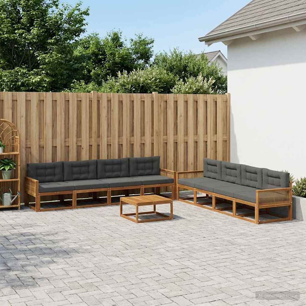 vidaXL Outdoor-Sofagarnitur mit Kissen 9 pcs Natur und Anthrazit