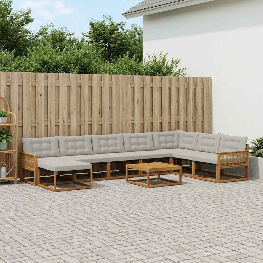 vidaXL Outdoor-Sofagarnitur mit Kissen 9 pcs Natürlich und Hellgrau