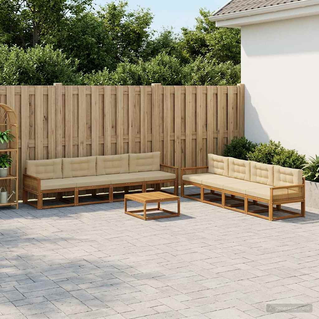 vidaXL Outdoor-Sofagarnitur mit Kissen 9 pcs Natur und Beige