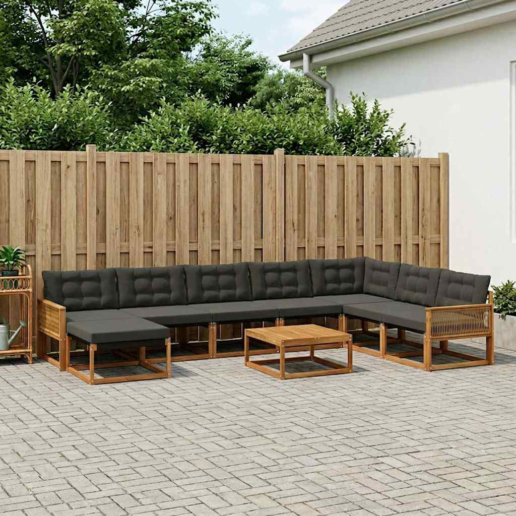vidaXL Outdoor-Sofagarnitur mit Kissen 9 pcs Natürlich und Schwarz