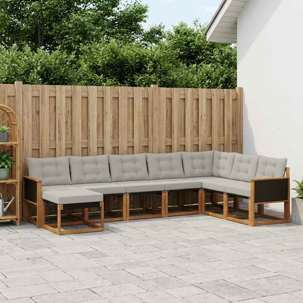 vidaXL Outdoor-Sofagarnitur mit Kissen 8 pcs Natur und Hellgrau