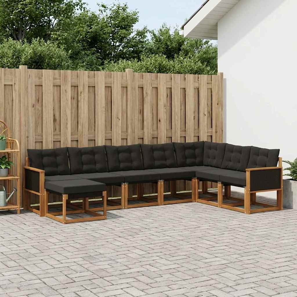 vidaXL Outdoor-Sofagarnitur mit Kissen 8 pcs Natürlich und Schwarz
