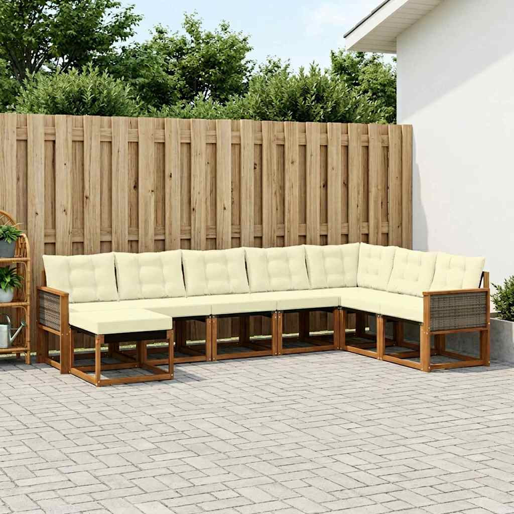 vidaXL Outdoor-Sofagarnitur mit Kissen 8 pcs Natur und Creme