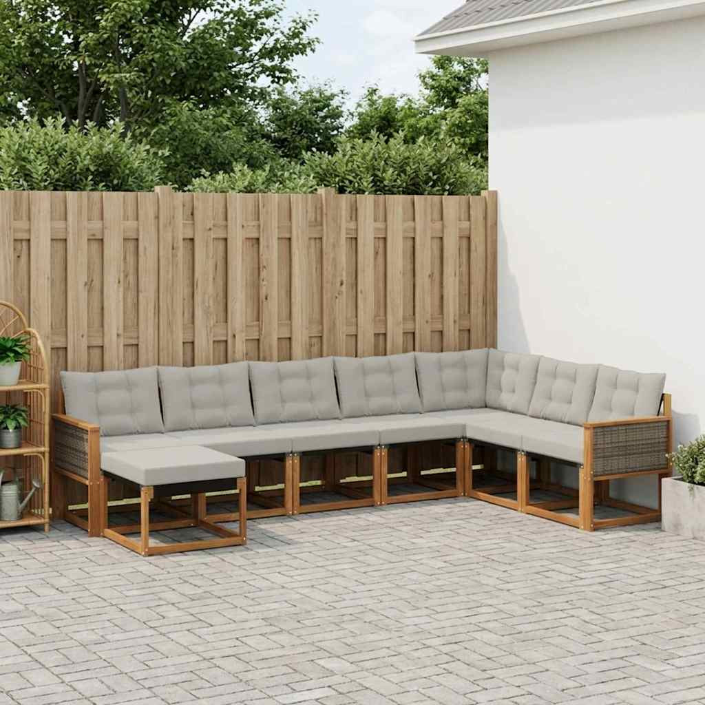 vidaXL Outdoor-Sofagarnitur mit Kissen 8 pcs Natur und Hellgrau