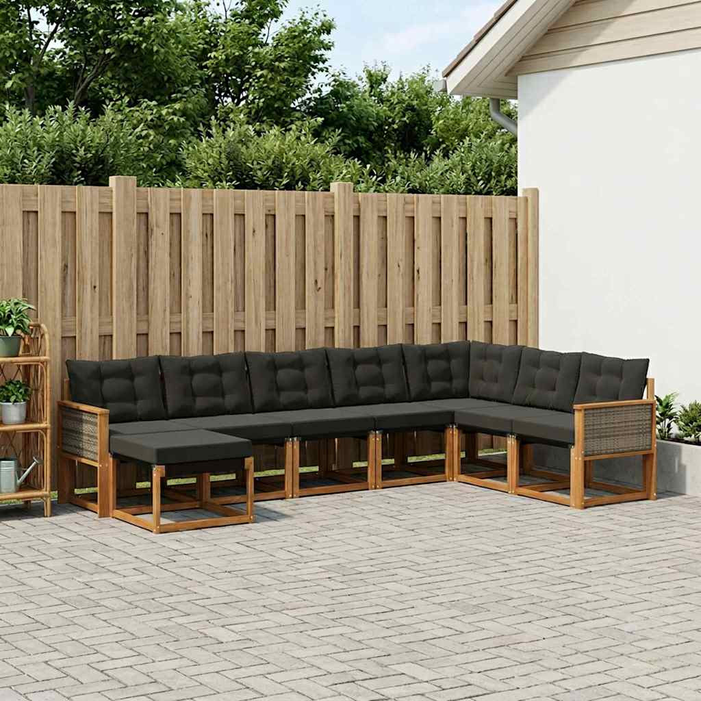 vidaXL Outdoor-Sofagarnitur mit Kissen 8 pcs Natürlich und Schwarz