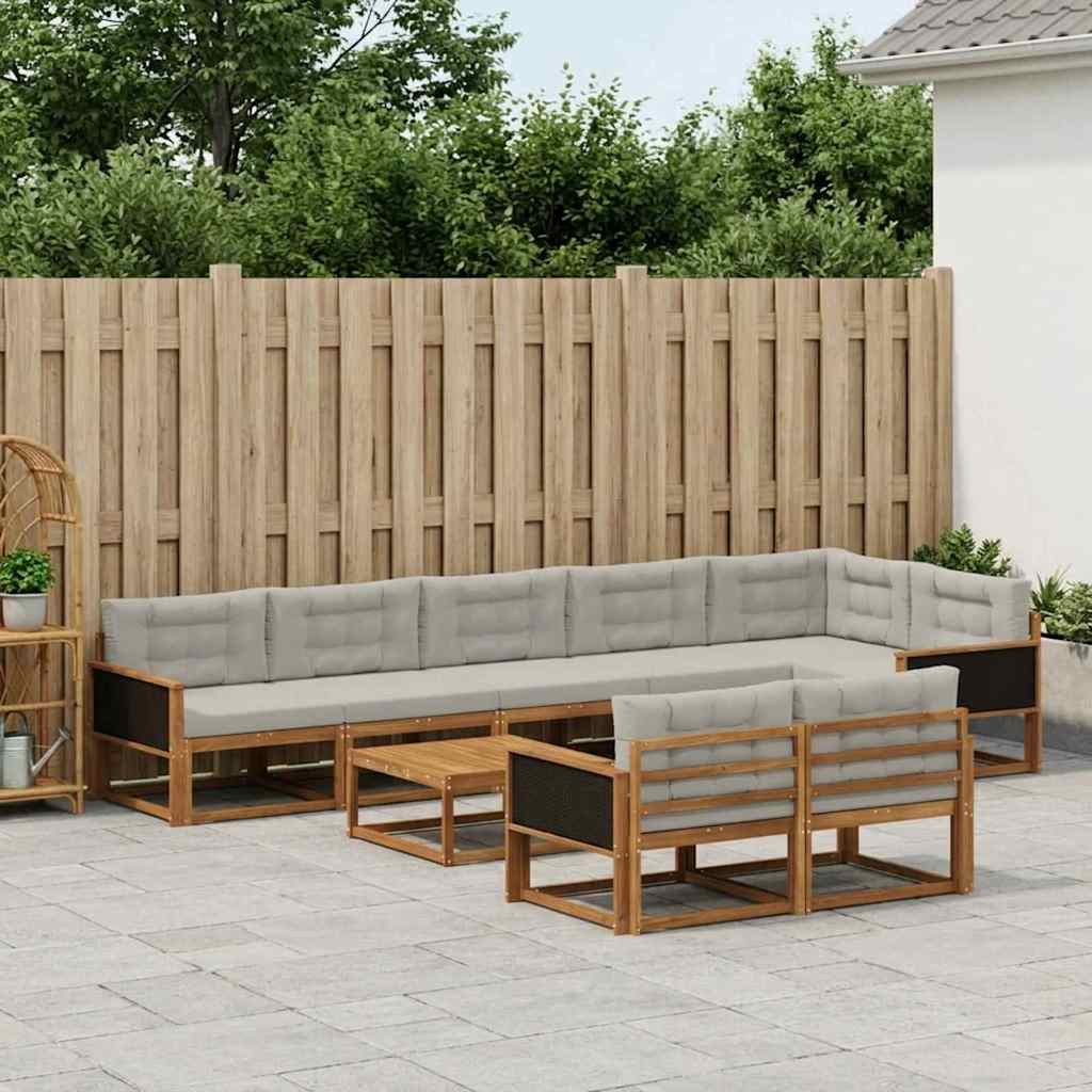 vidaXL Outdoor-Sofagarnitur mit Kissen 9 pcs Natur und Hellgrau