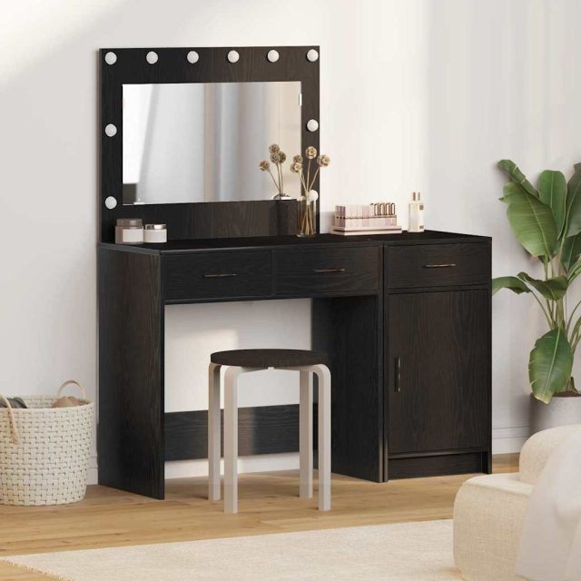 vidaXL Schminktisch mit Spiegelbeleuchtung 2 pcs Schwarz Holzwerkstoff