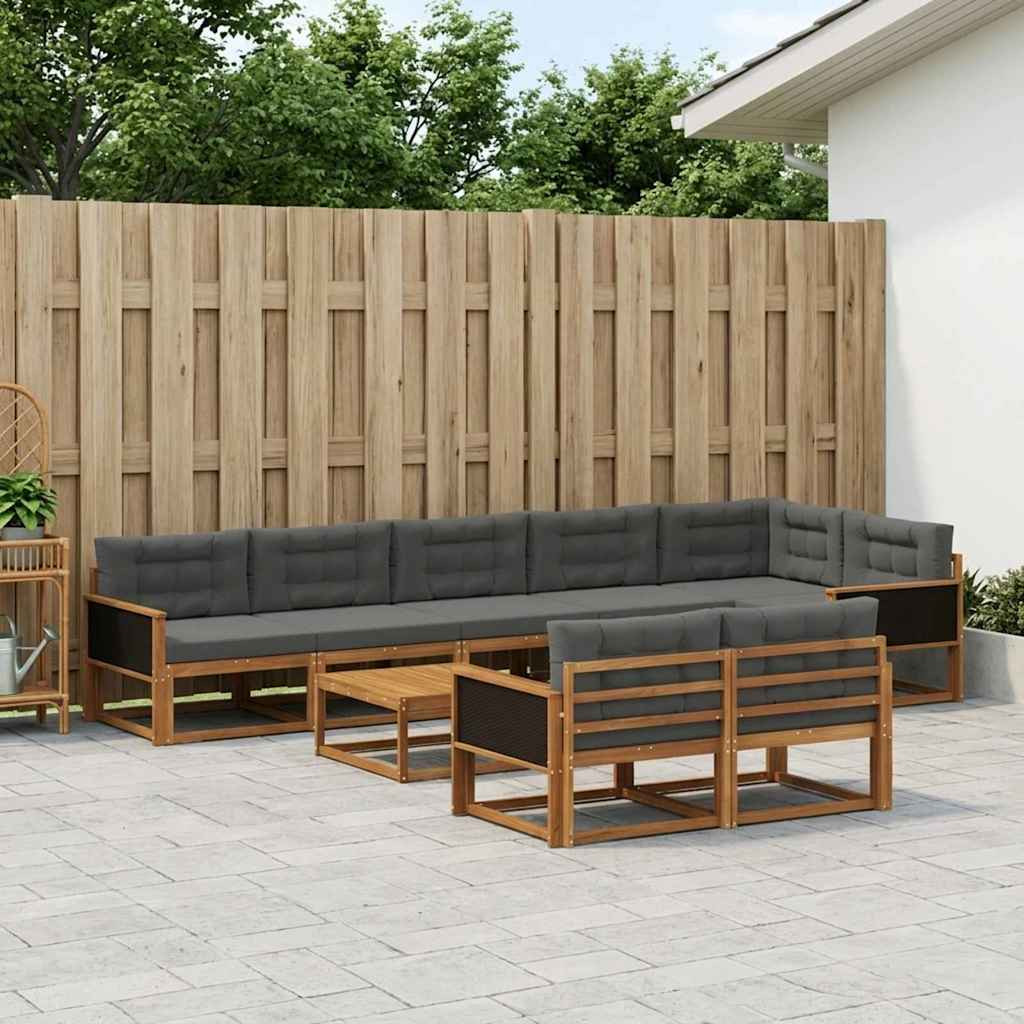 vidaXL Outdoor-Sofagarnitur mit Kissen 9 pcs Natur und Anthrazit