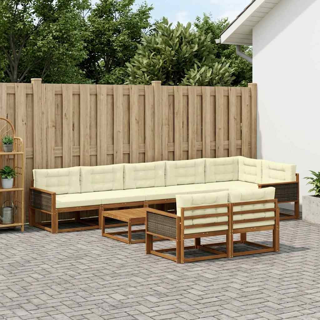 vidaXL Outdoor-Sofagarnitur mit Kissen 9 pcs Natur und Creme