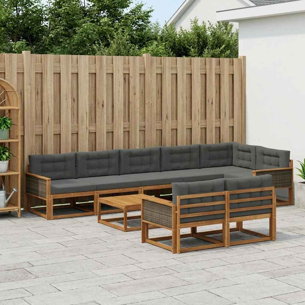 vidaXL Outdoor-Sofagarnitur mit Kissen 9 pcs Natur und Anthrazit