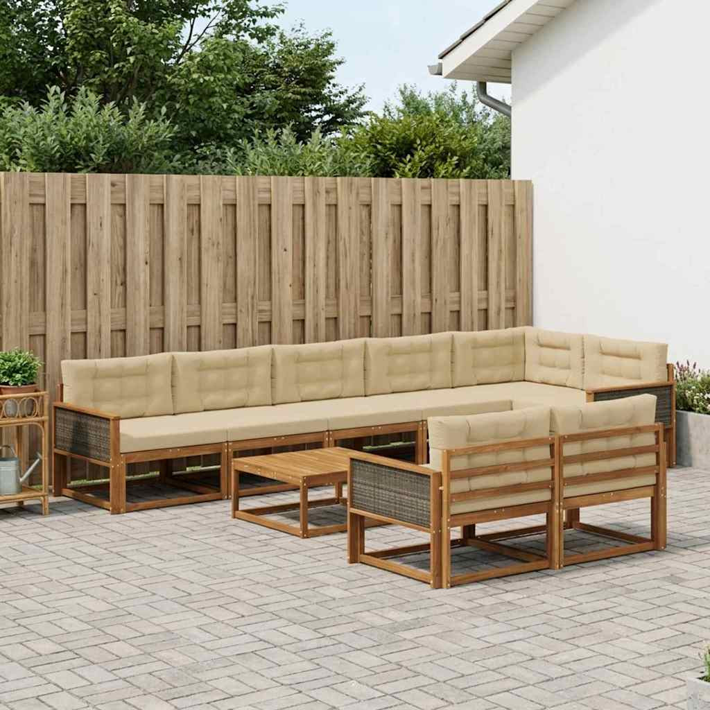 vidaXL Outdoor-Sofagarnitur mit Kissen 9 pcs Natur und Beige