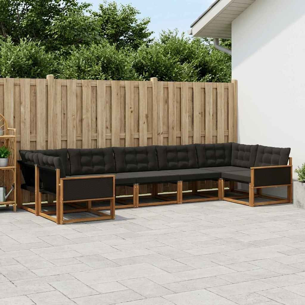 vidaXL Outdoor-Sofagarnitur mit Kissen 7 pcs Natürlich und Schwarz