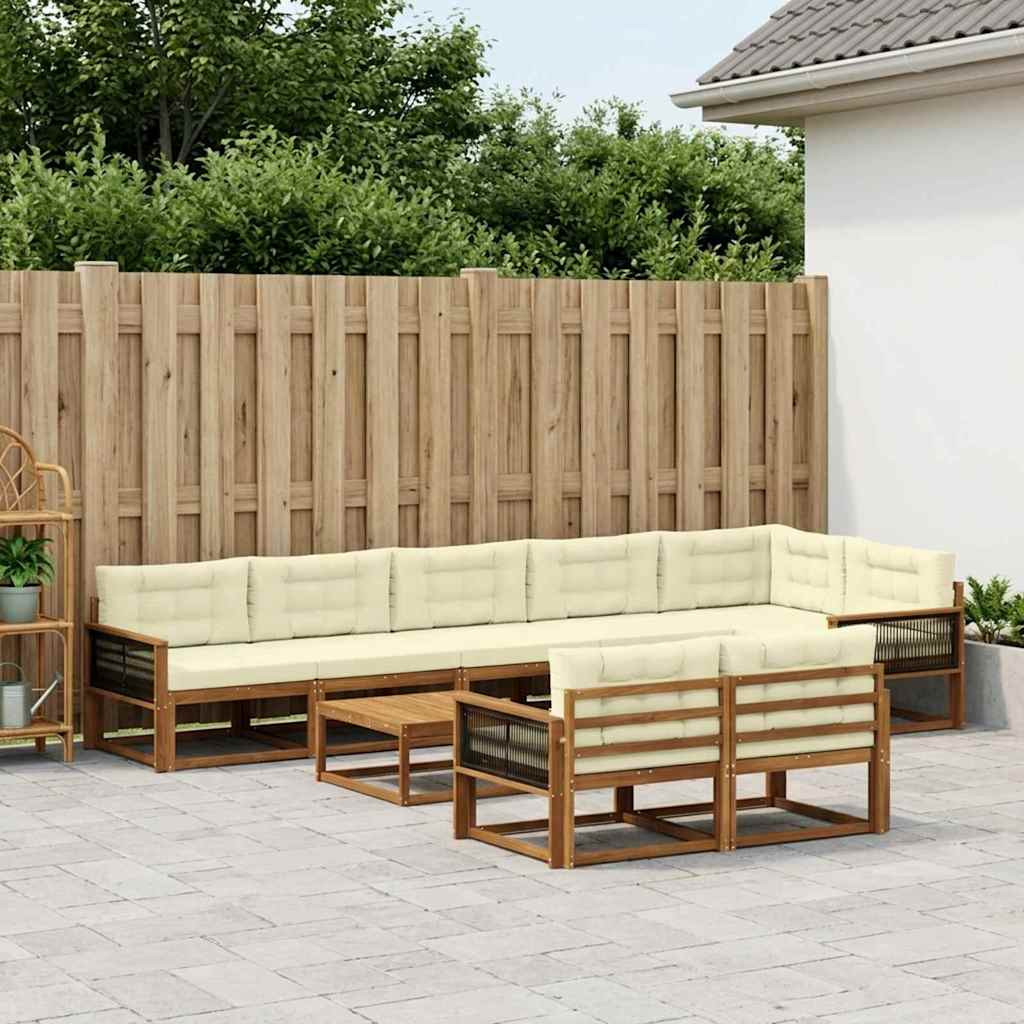 vidaXL Outdoor-Sofagarnitur mit Kissen 9 pcs Natur und Creme