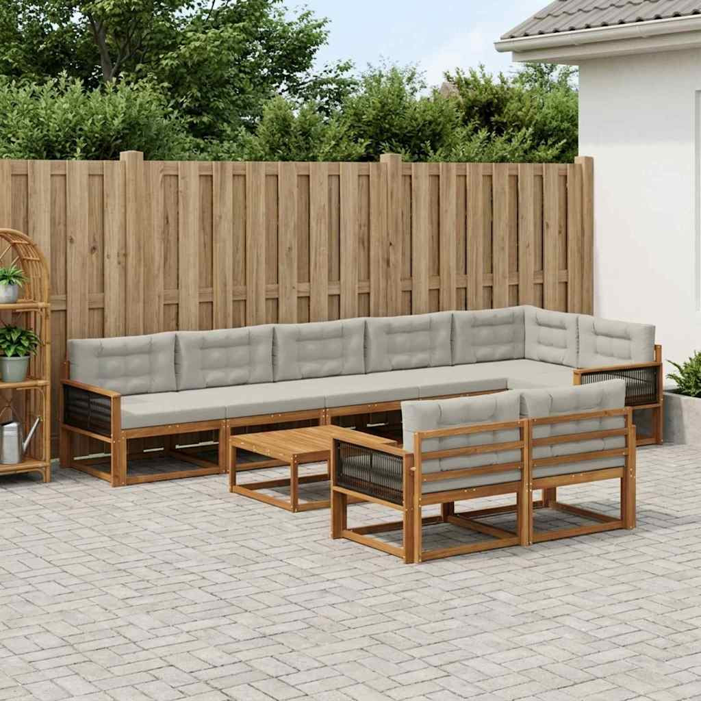 vidaXL Outdoor-Sofagarnitur mit Kissen 9 pcs Natur und Hellgrau