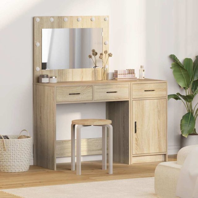 vidaXL Schminktisch mit Spiegelbeleuchtung 2 pcs Braun Holzwerkstoff
