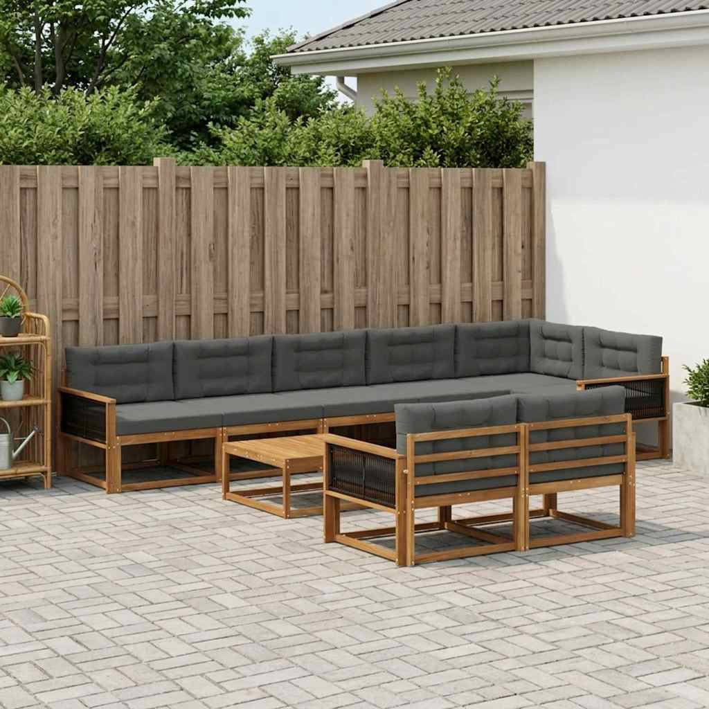 vidaXL Outdoor-Sofagarnitur mit Kissen 9 pcs Natur und Anthrazit