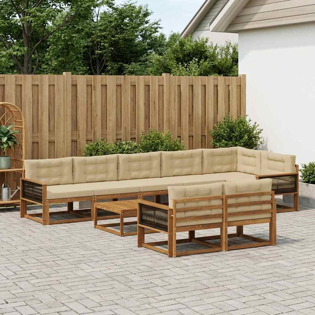 vidaXL Outdoor-Sofagarnitur mit Kissen 9 pcs Natur und Beige